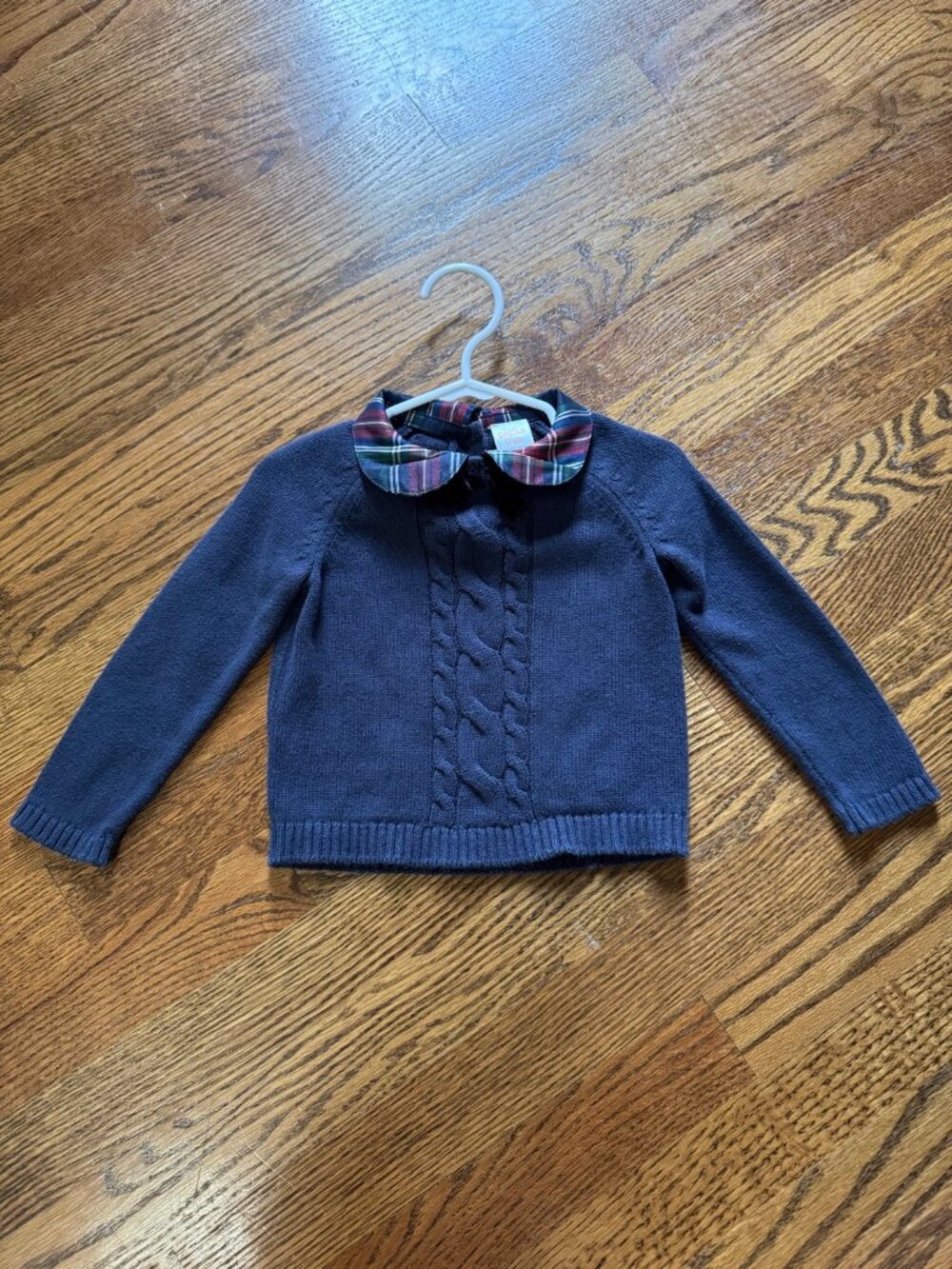 Gymboree Navy Cable Knit Sweater with Plaid Collar | 12-18 Months